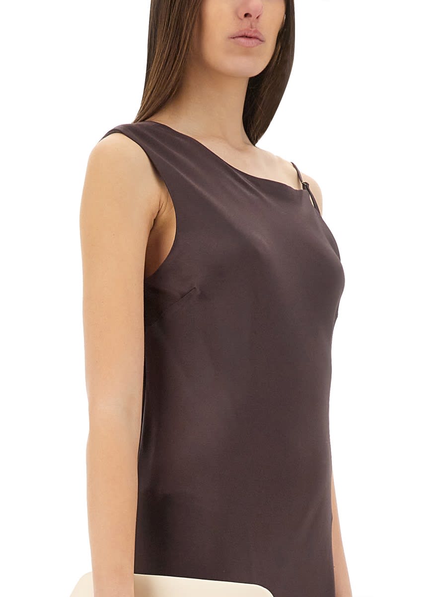 Shop Alysi Liquid Satin Asymmetrical Dress In Brown