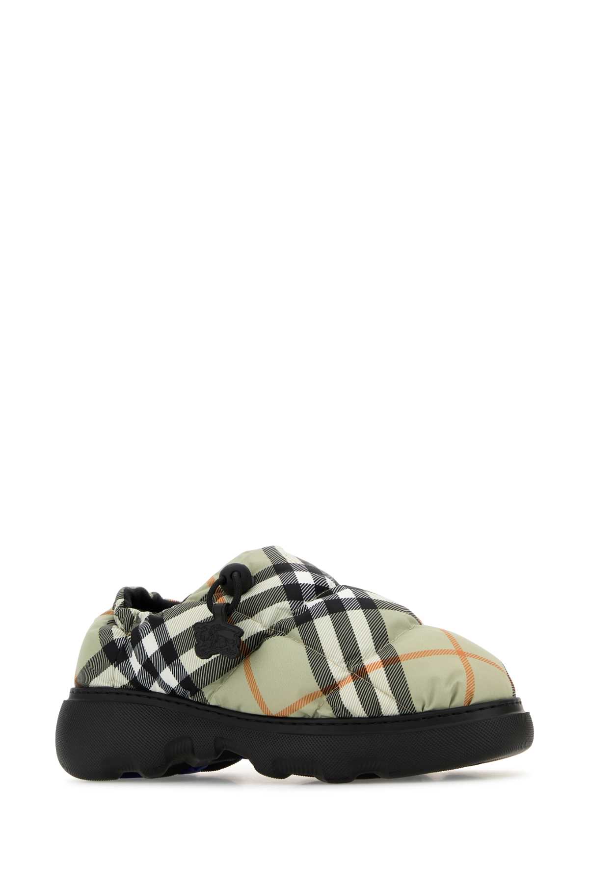 Shop Burberry Printed Fabric Pillow Check Slip Ons In Green