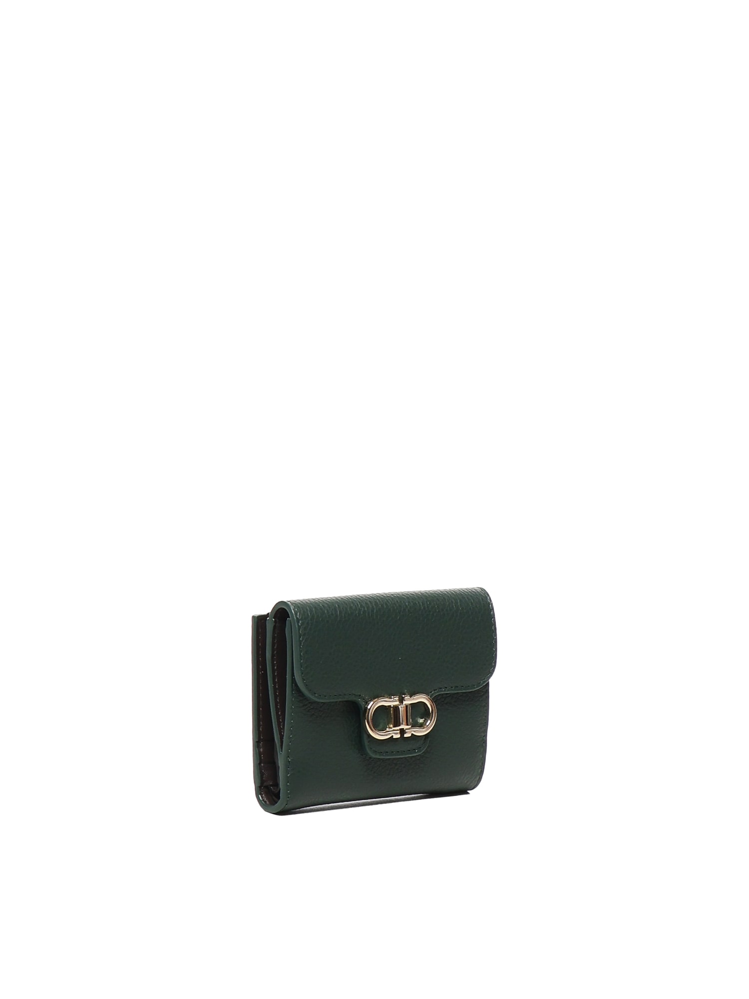 Ferragamo Gancini-plaque Calfskin Wallet In Green