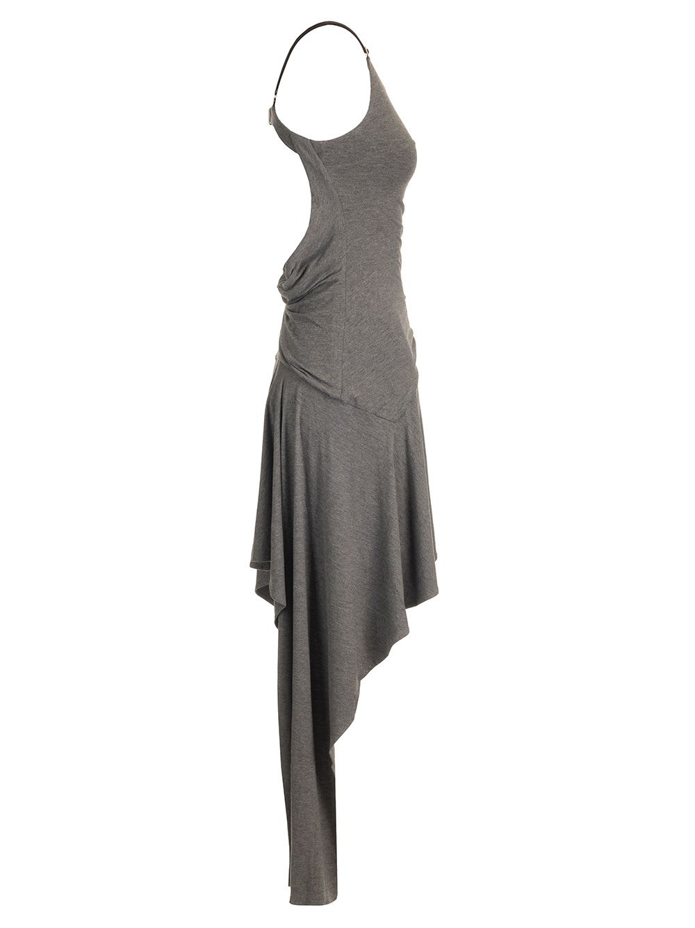 Attico Asymmetric Jersey Minidress In Grey