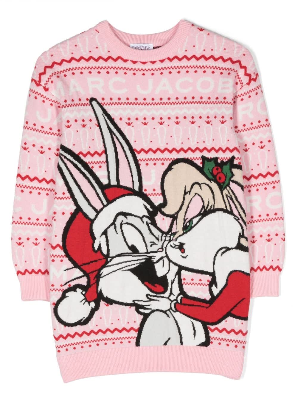 MARC JACOBS MARC JACOBS X LOONEY TUNES ABITO FUCSIA STAMPATO TEMA CHRISTMAS IN MAGLIA BAMBINA
