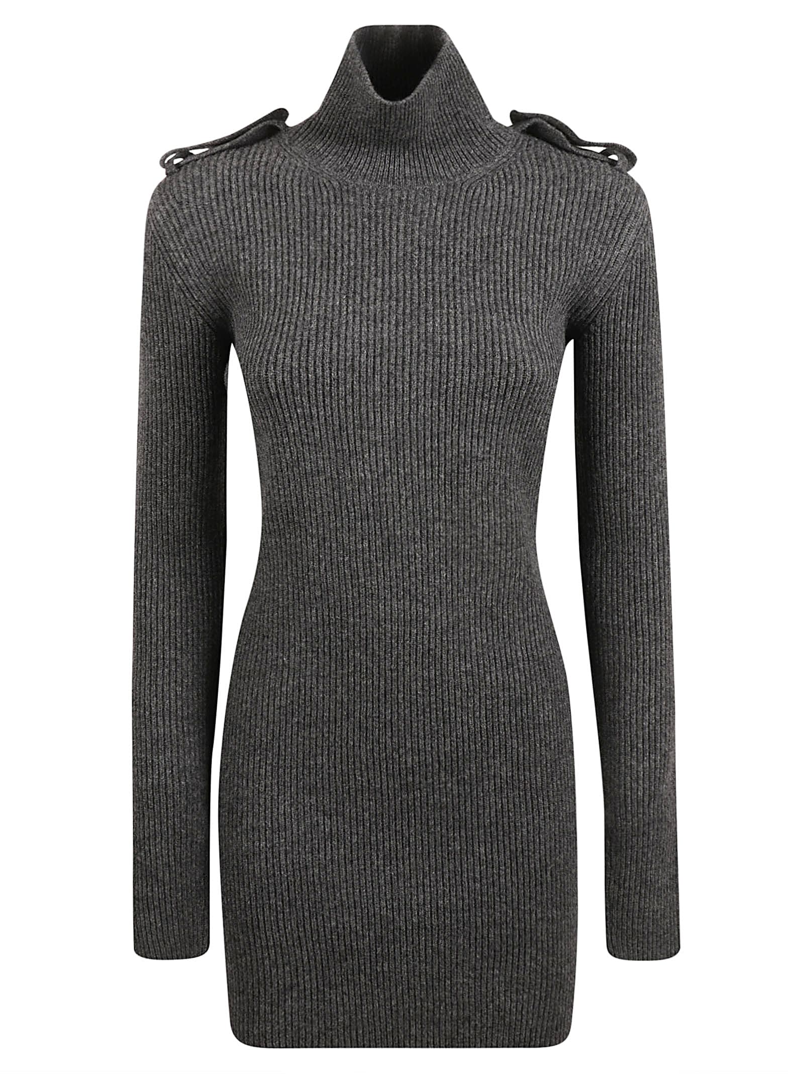 Shop Alexander Mcqueen Ribbed Knit Dress In Grey Mélange