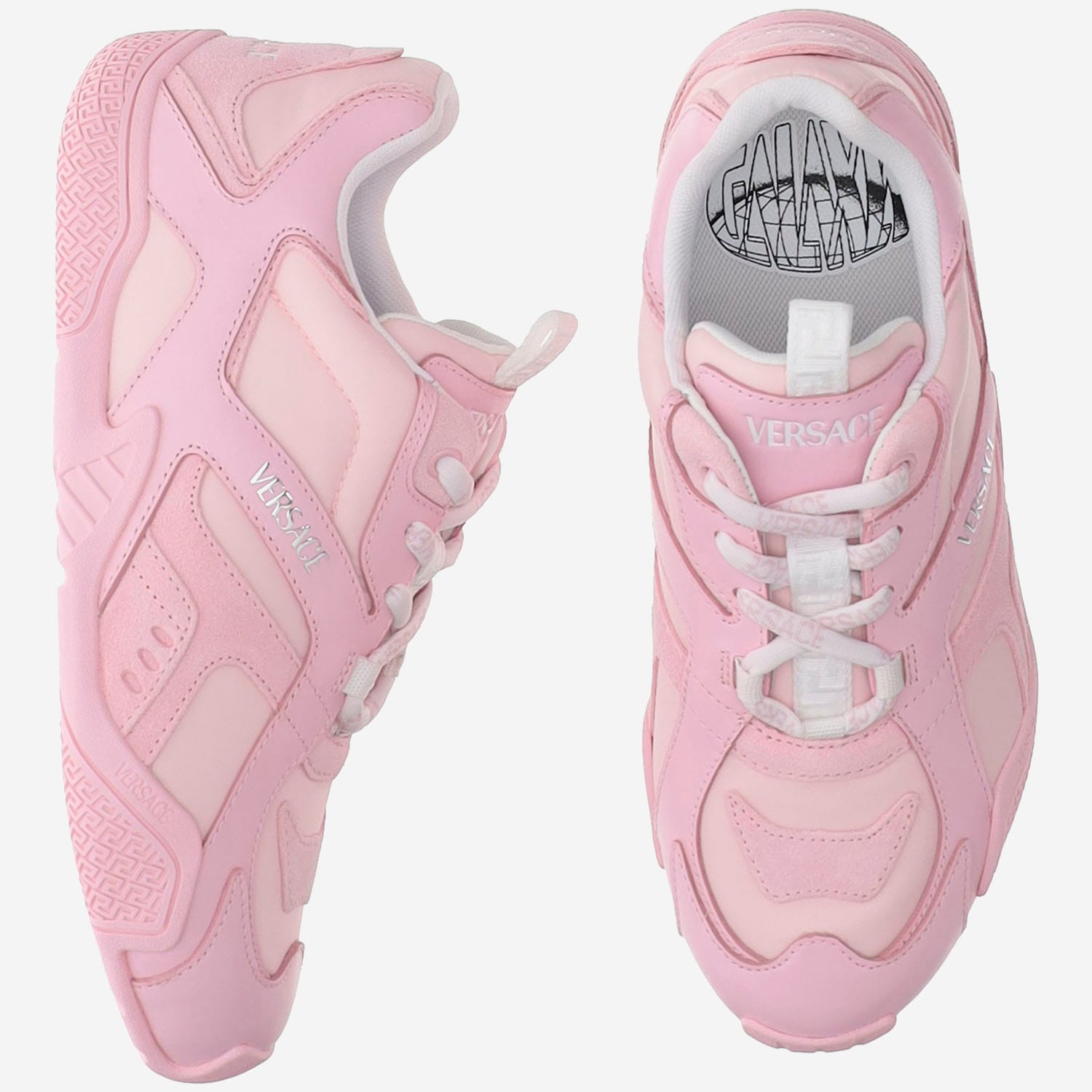 Versace Galaxia Mixed Leather Fashion Sneakers In Pink