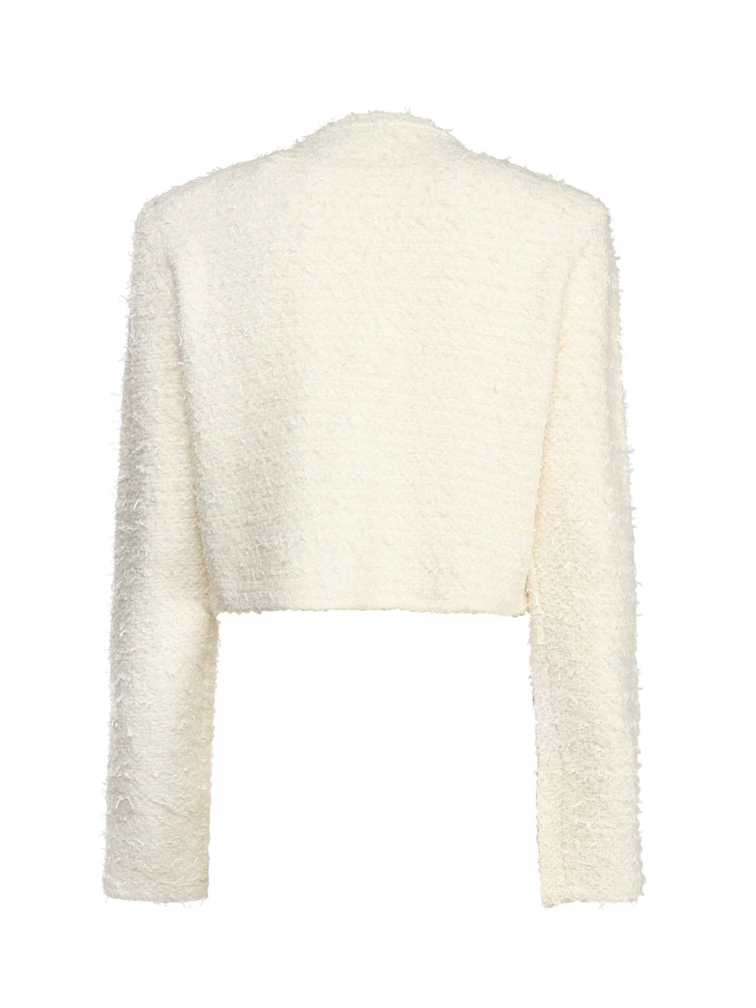 Self-portrait Bouclé Knit Cardigan In White