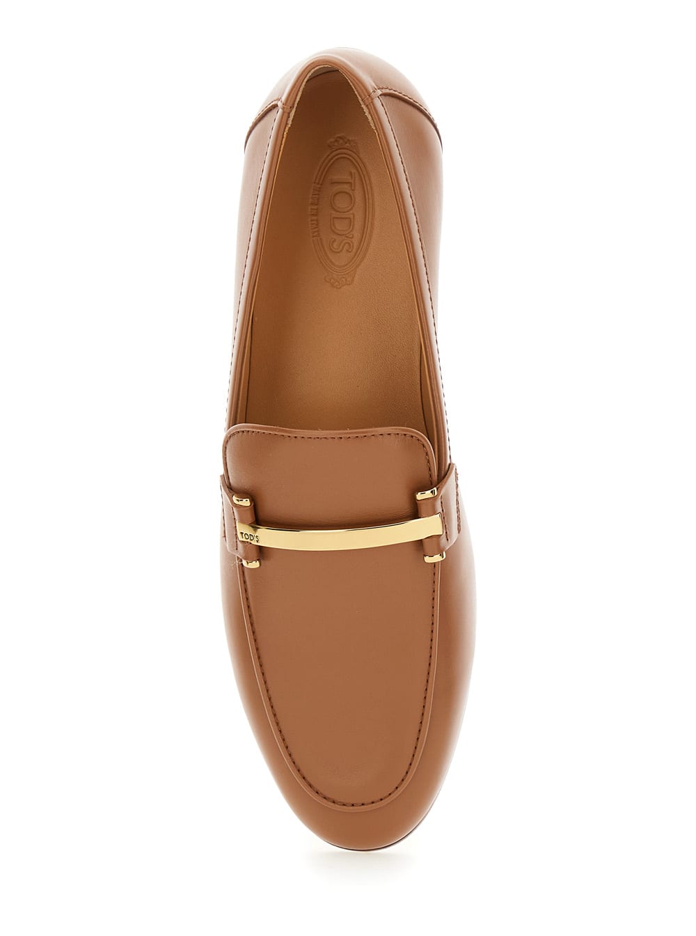 Shop Tod's Brown Loafers With Logo Plaque In Leather Woman