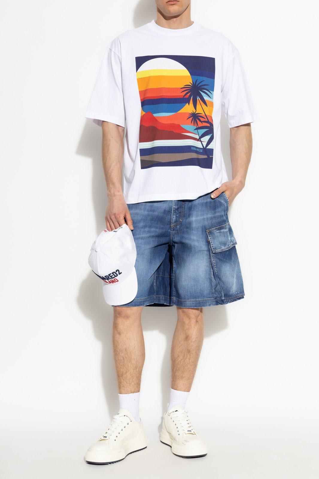 Dsquared2 Summer Lovers Cotton T-shirt With Multicolor Print