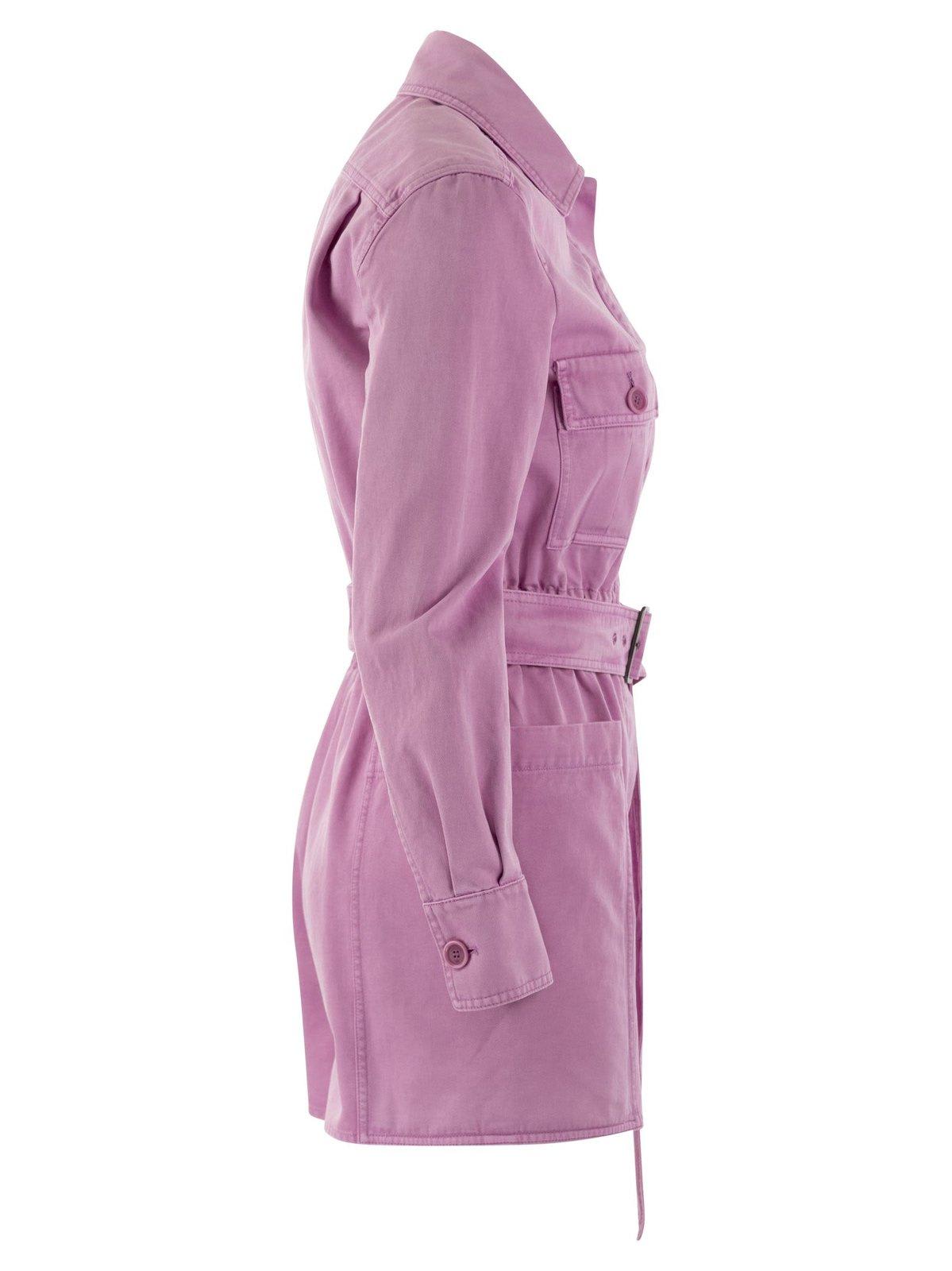 Shop Max Mara Belted Long-sleeved Jumpsuit In Pink