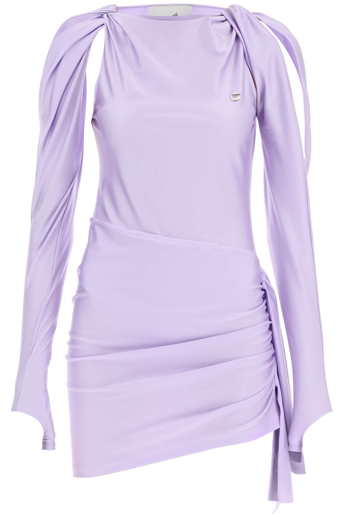 Shop Coperni Draped Mini Dress With Cut-out Details In Lilac (purple)