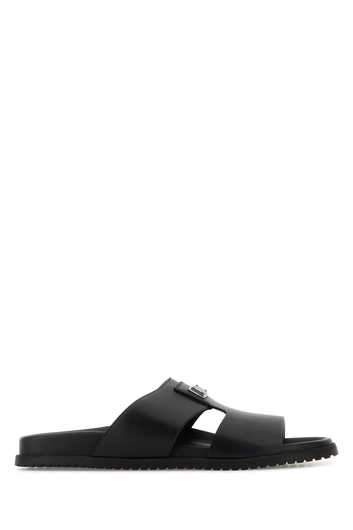 Dolce & Gabbana Black Leather Slippers In Black