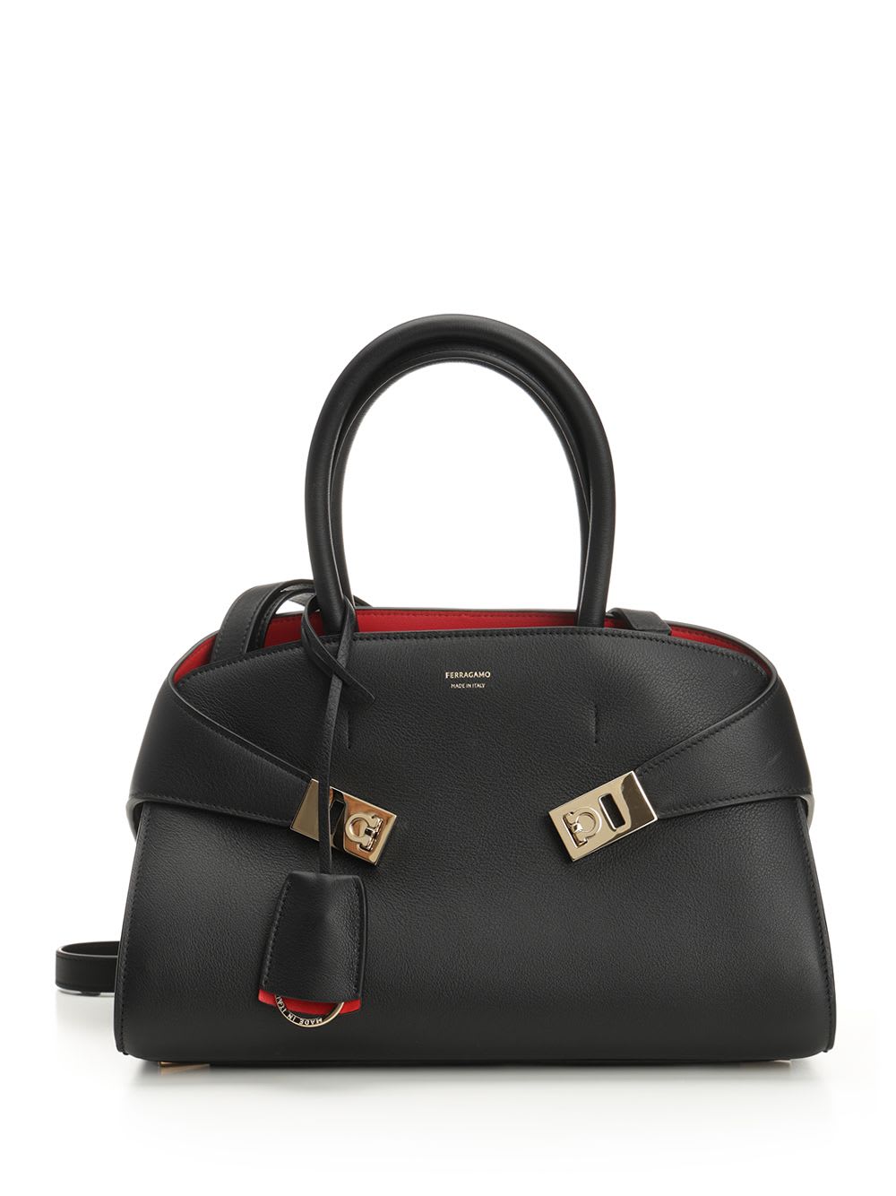 Ferragamo Two-tone Hug Handbag In Black