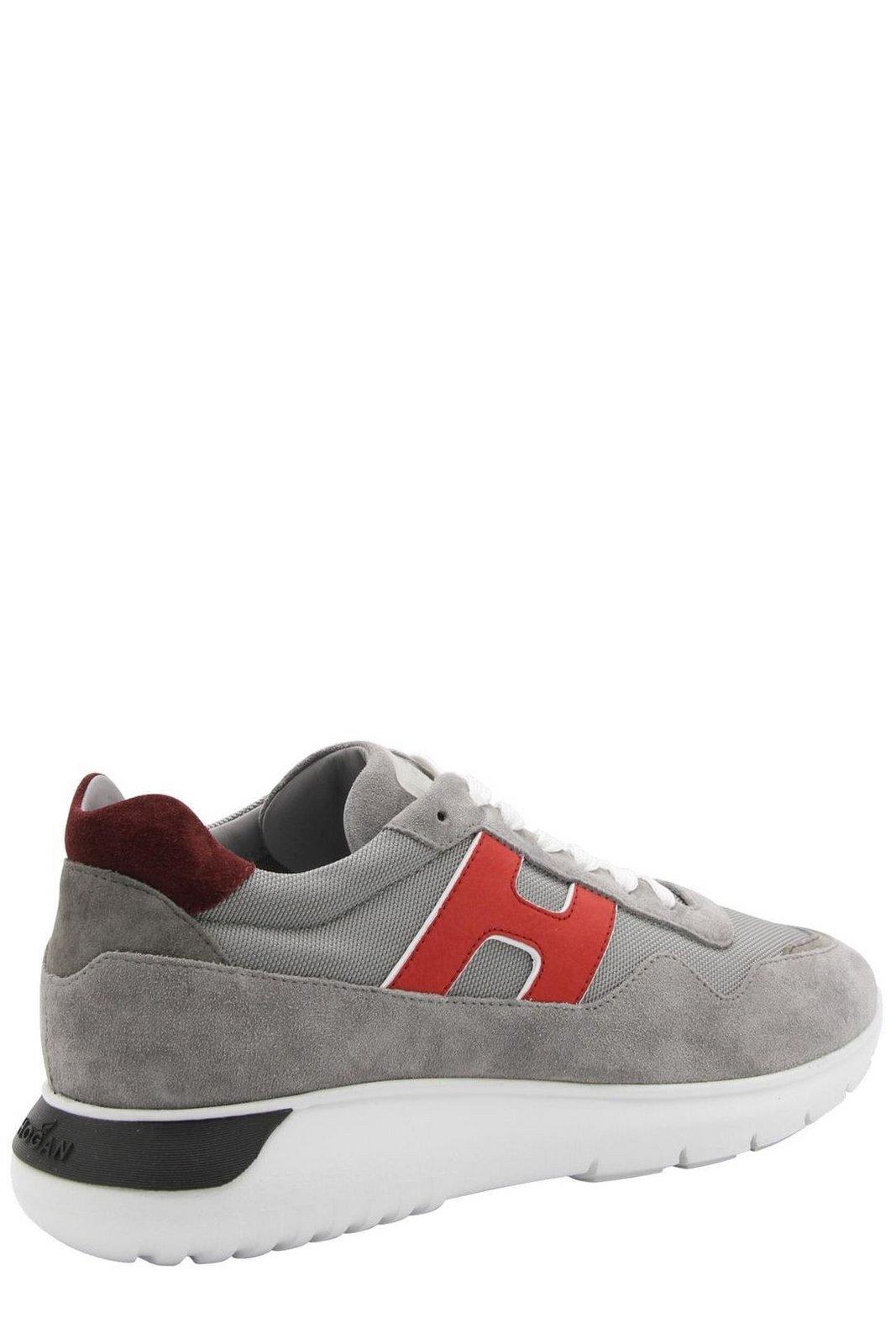 Shop Hogan Grey And Red Suede Interactive Sneakers