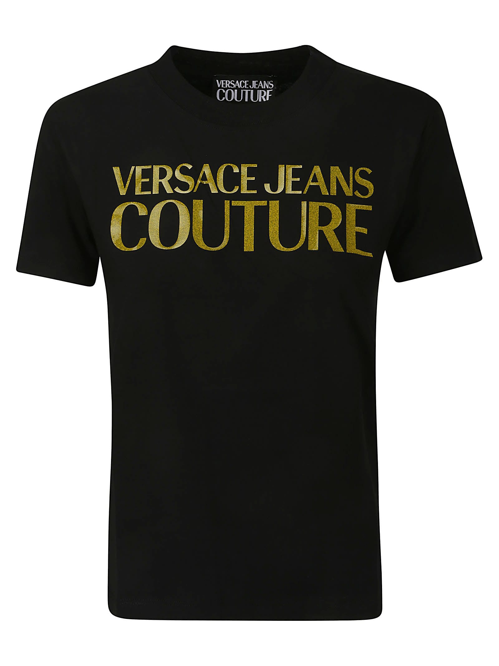 Shop Versace Jeans Couture 76dp613 R Logo Gummy Glitter T-shirt In Black/gold
