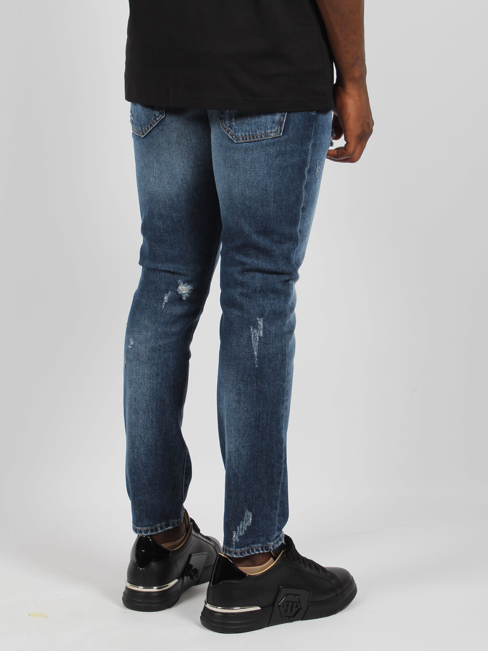 Shop Philipp Plein Skinny Fit Stone Washed Denim Trousers In Blue