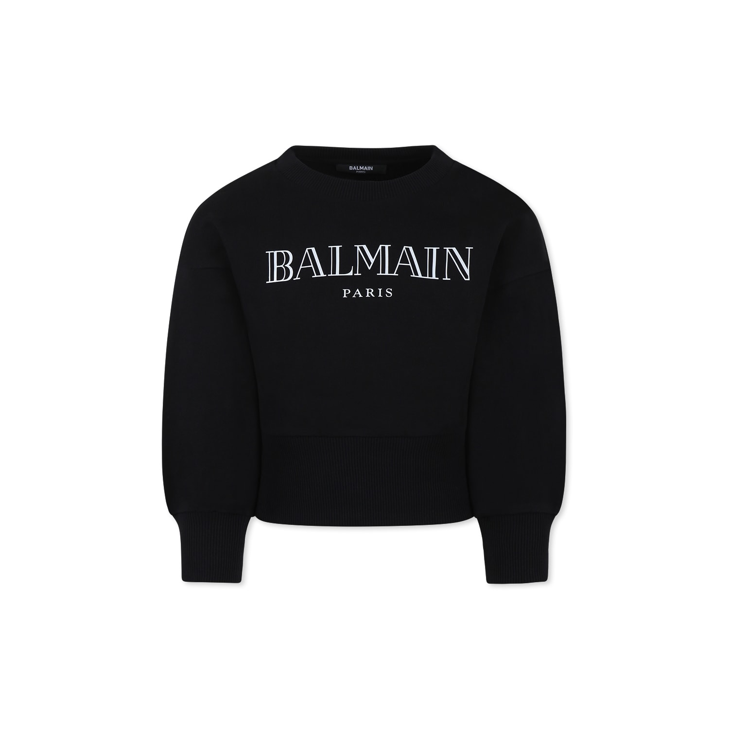 Shop Balmain Black Crop Sweatshirt For Girl With Logo