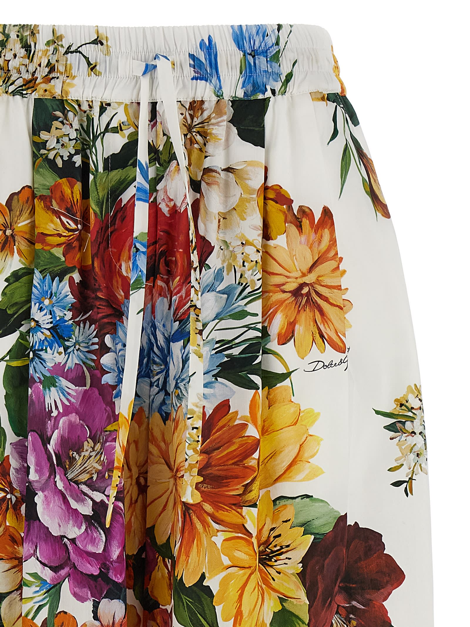 Dolce & Gabbana Flower Bouquet Print Poplin Trousers In White