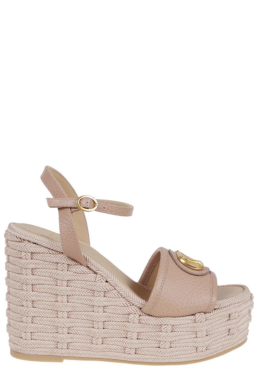 Valentino Garavani Vlogo Signature Open Toe Wedge Sandals In Pink