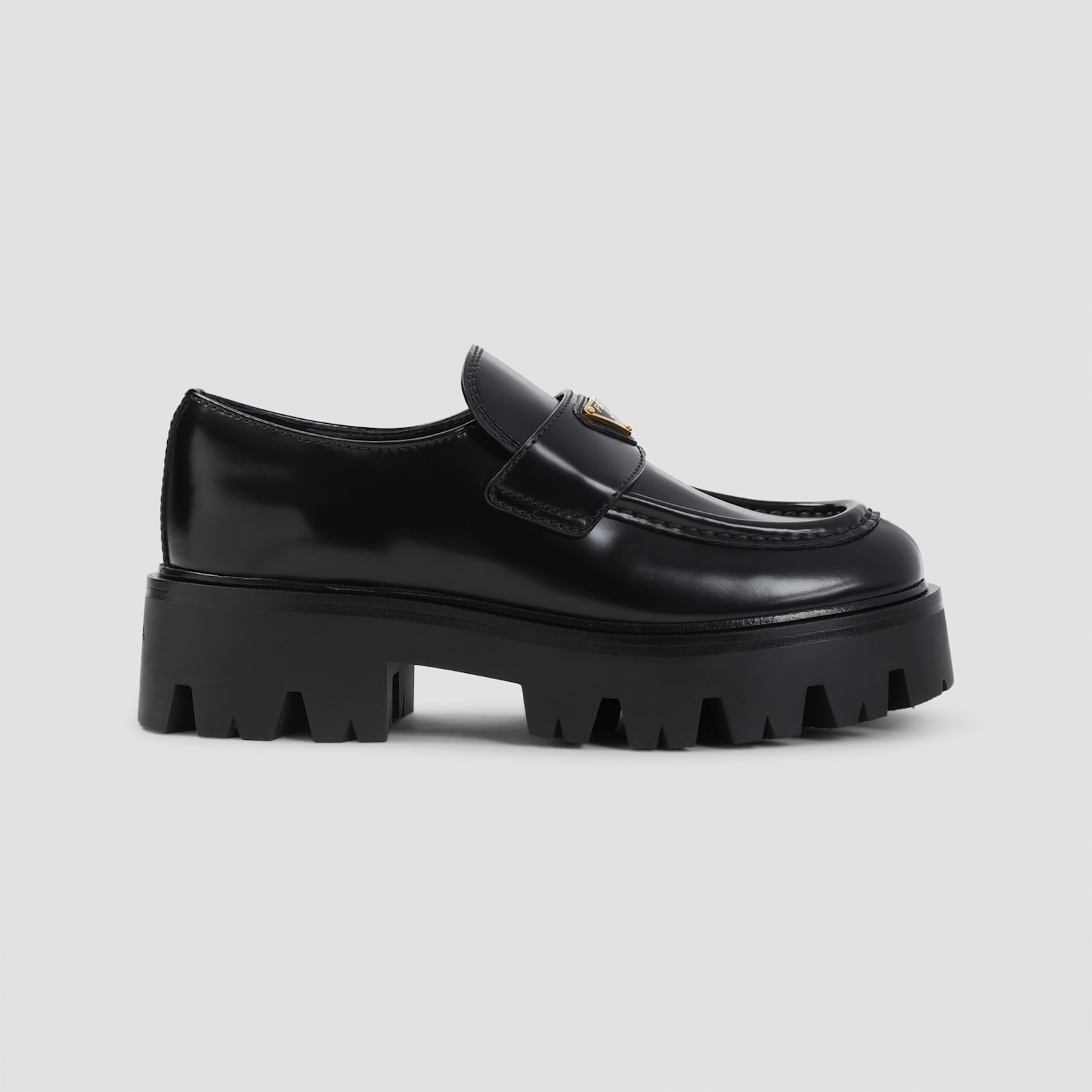 Prada Platform Leather Triangle Logo Loafers In Black