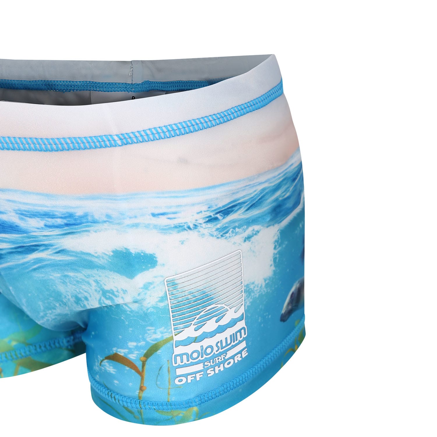 Shop Molo Light Blue Swim Shorts For Boy With Seal Print In Multicolor