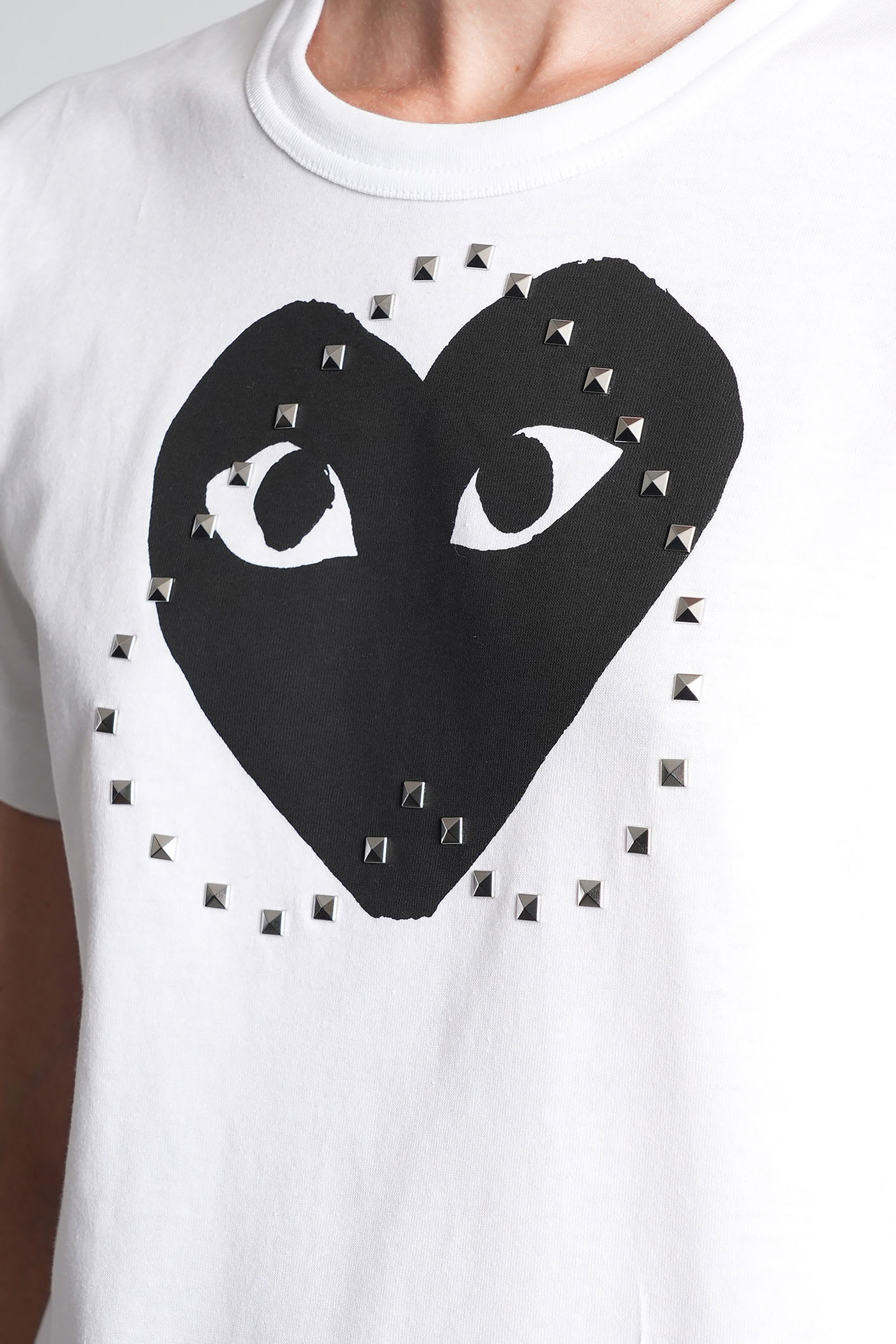 Comme Des Garçons Play White Stud Print Black Heart T-shirt In White