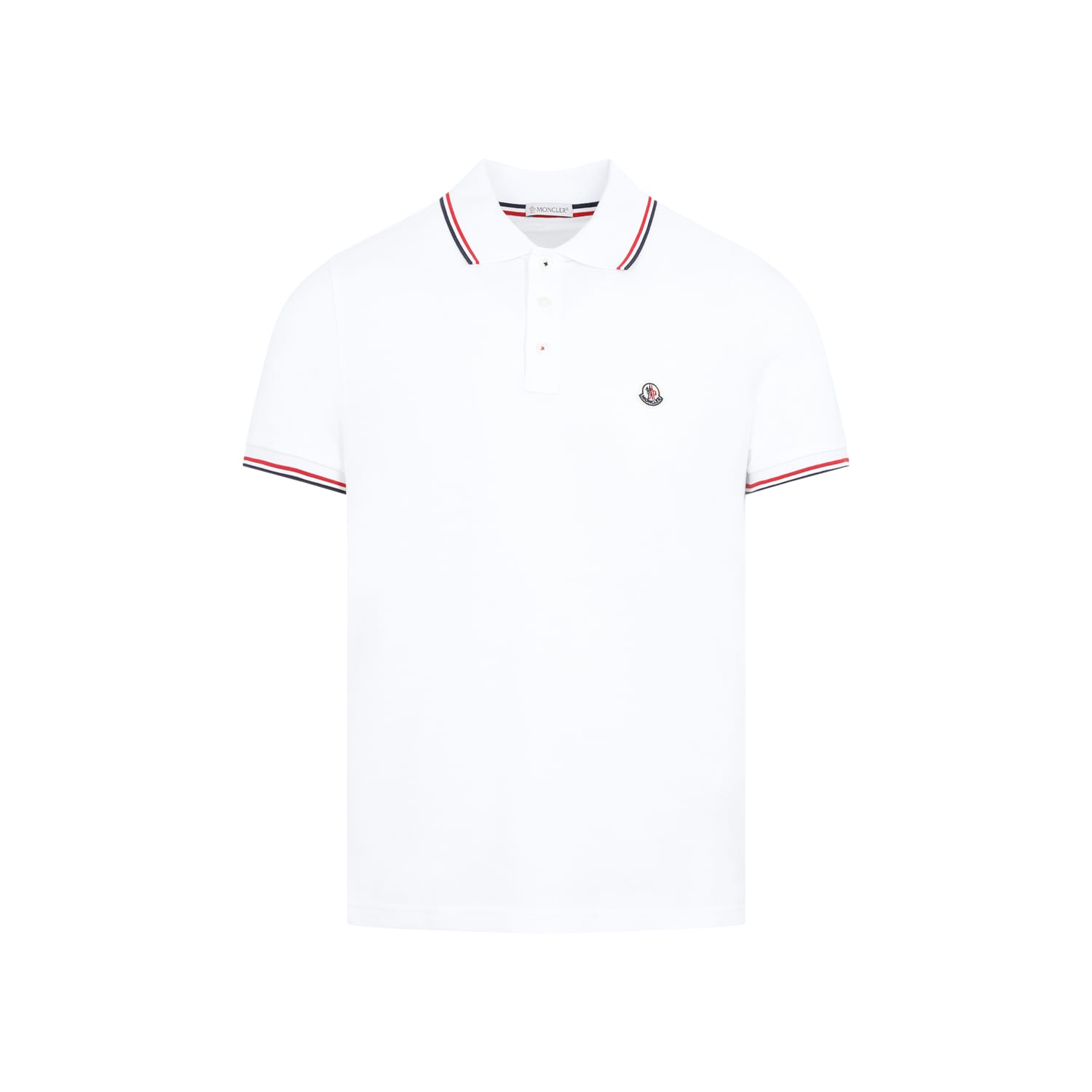 Moncler Classic White Cotton Polo With Signature Tri-color Trim