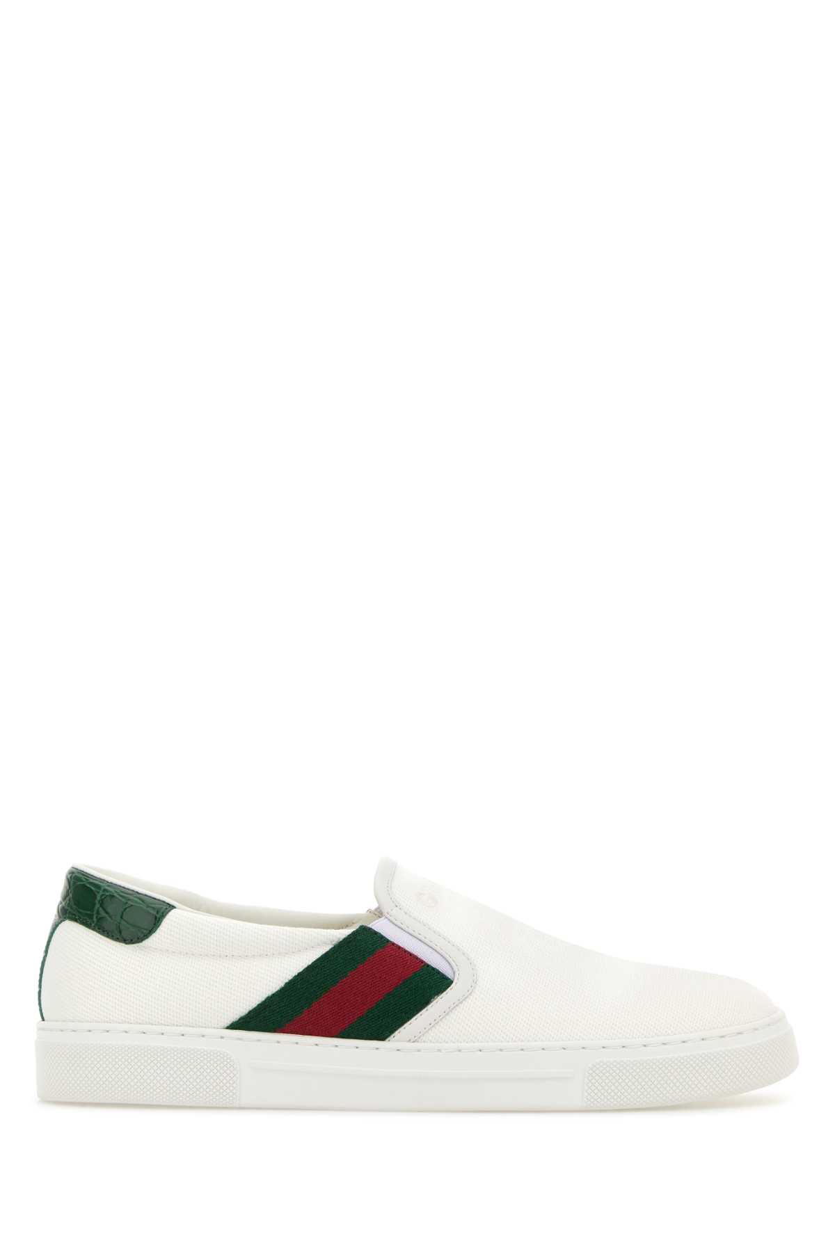Gucci Ace Leather Sneakers With Lateral Web Band In White