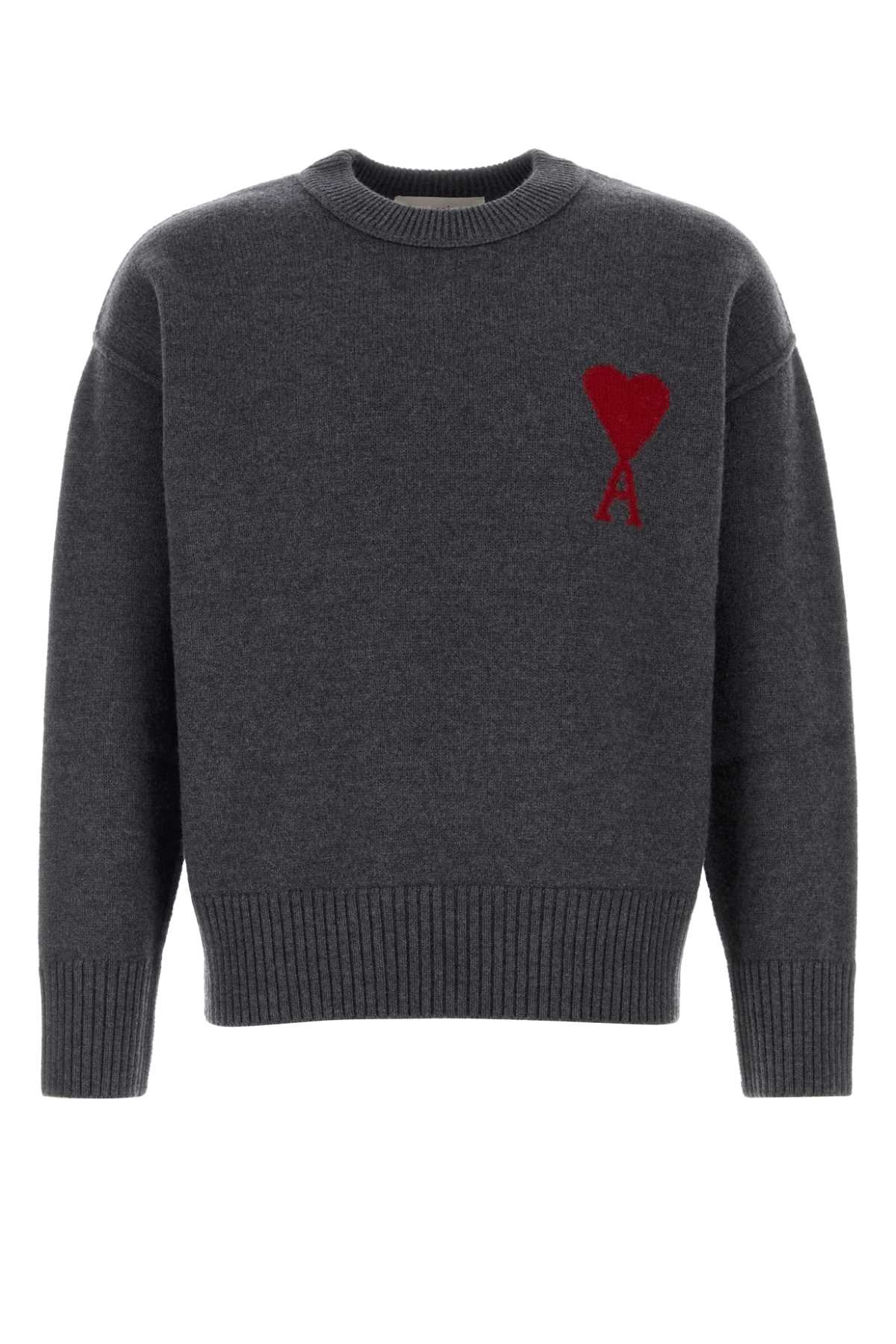 Ami Alexandre Mattiussi Crew Neck Long Sleeve Sweater With Ribbed Edges In Gray