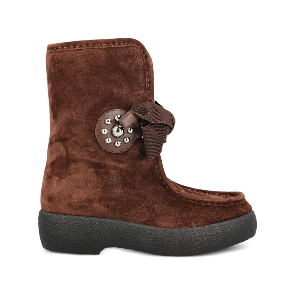 Valentino Suede Sheep Shearling Snow Booties In Brown