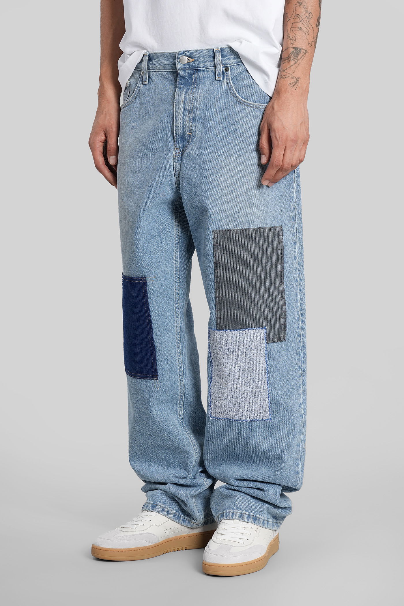 Axel Arigato Zine Embroidered Jeans In Cyan Denim In Blue