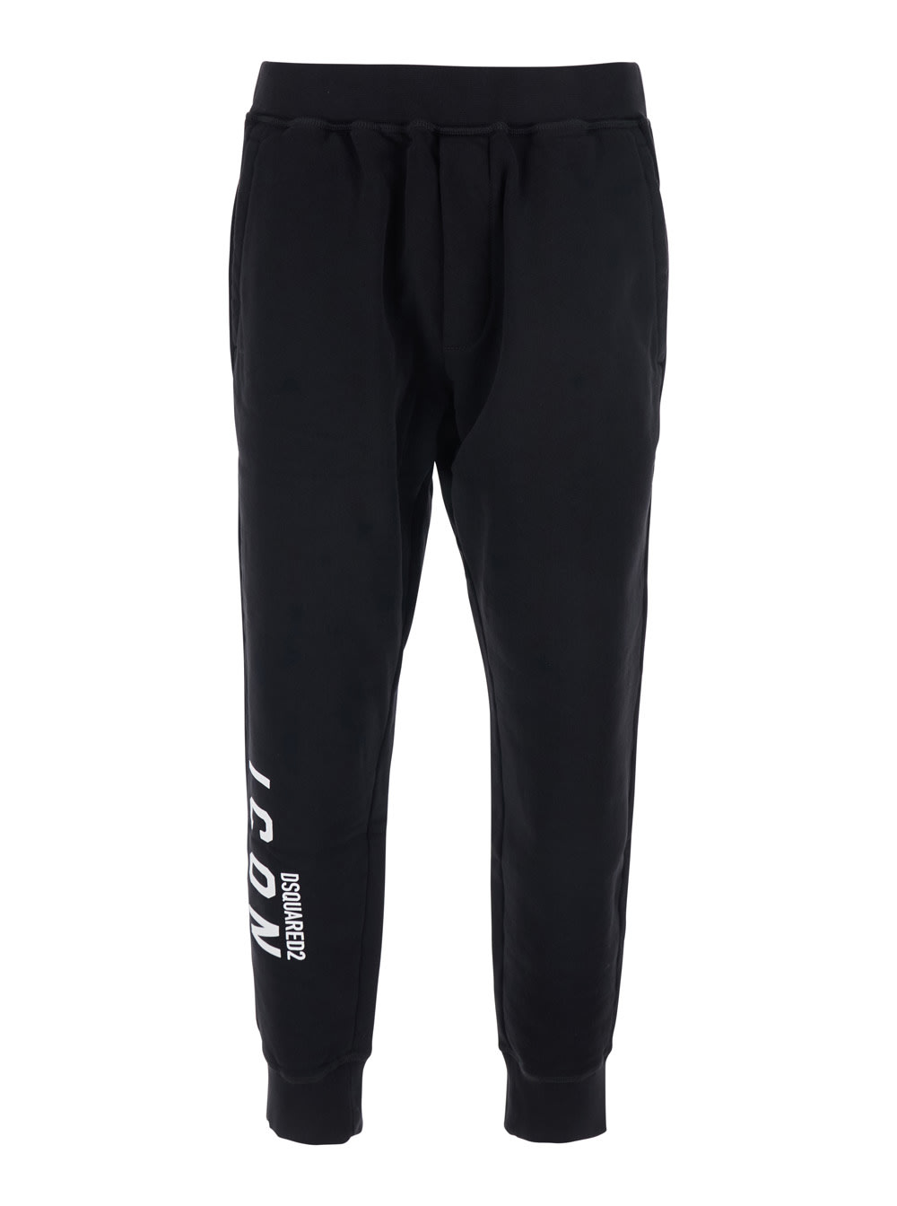 Dsquared2 Black Pants With Elastic Waist And Logo Lettering On The Leg In Cotton Man In Black