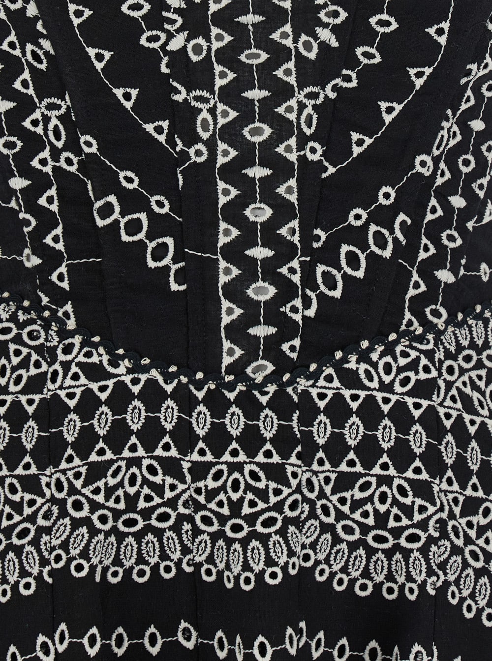 Charo Ruiz Iris Black Long Dress With All-over Embroideries And Ruffled Skirt In Cotton And Linen Blend Woman