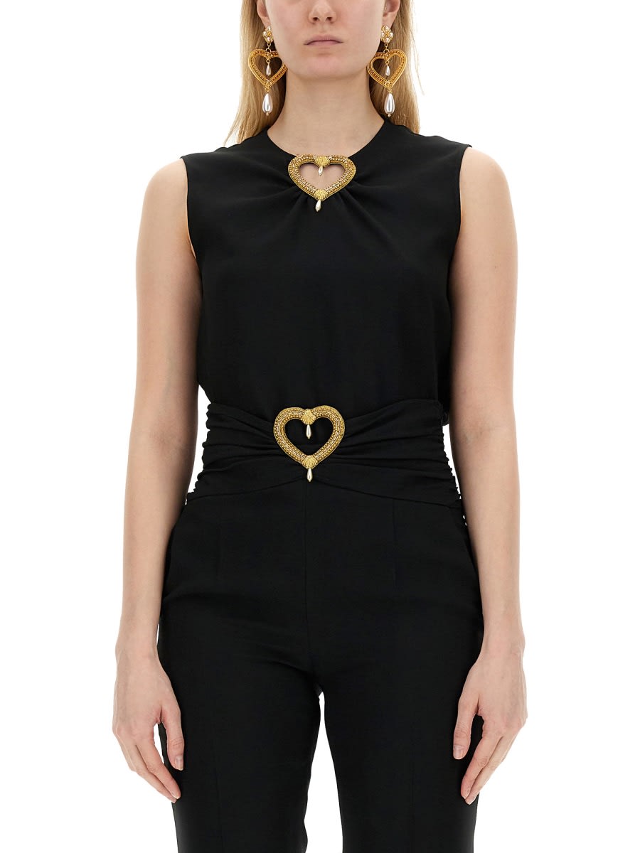 Shop Moschino Blouse With Heart Applique In Black
