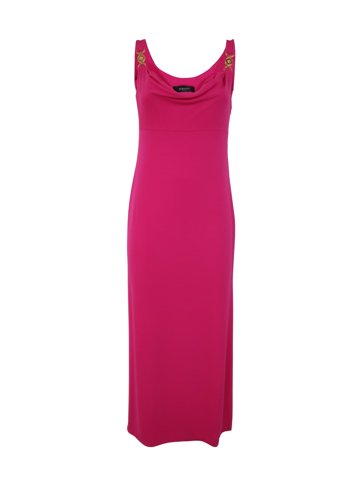 Shop Versace Jersey Gown Long Dress In Glossy Pink