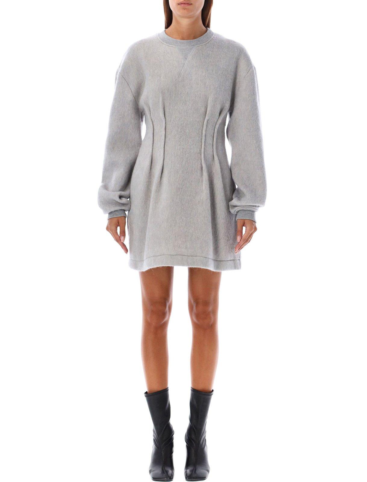 Shop Jw Anderson Textured Long Sleeved Hourglass Dress In Grey