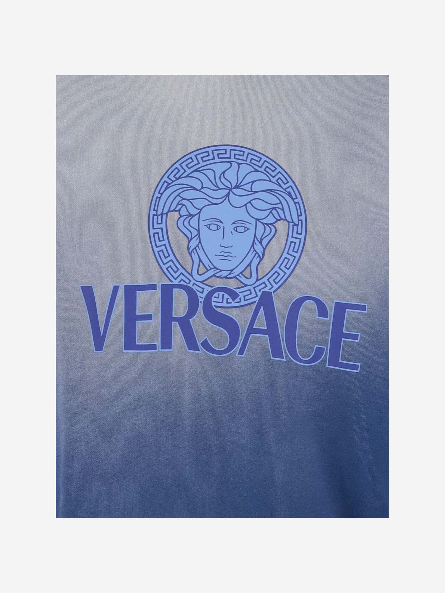 Shop Versace Cotton Sweatshirt With Logo In Blue