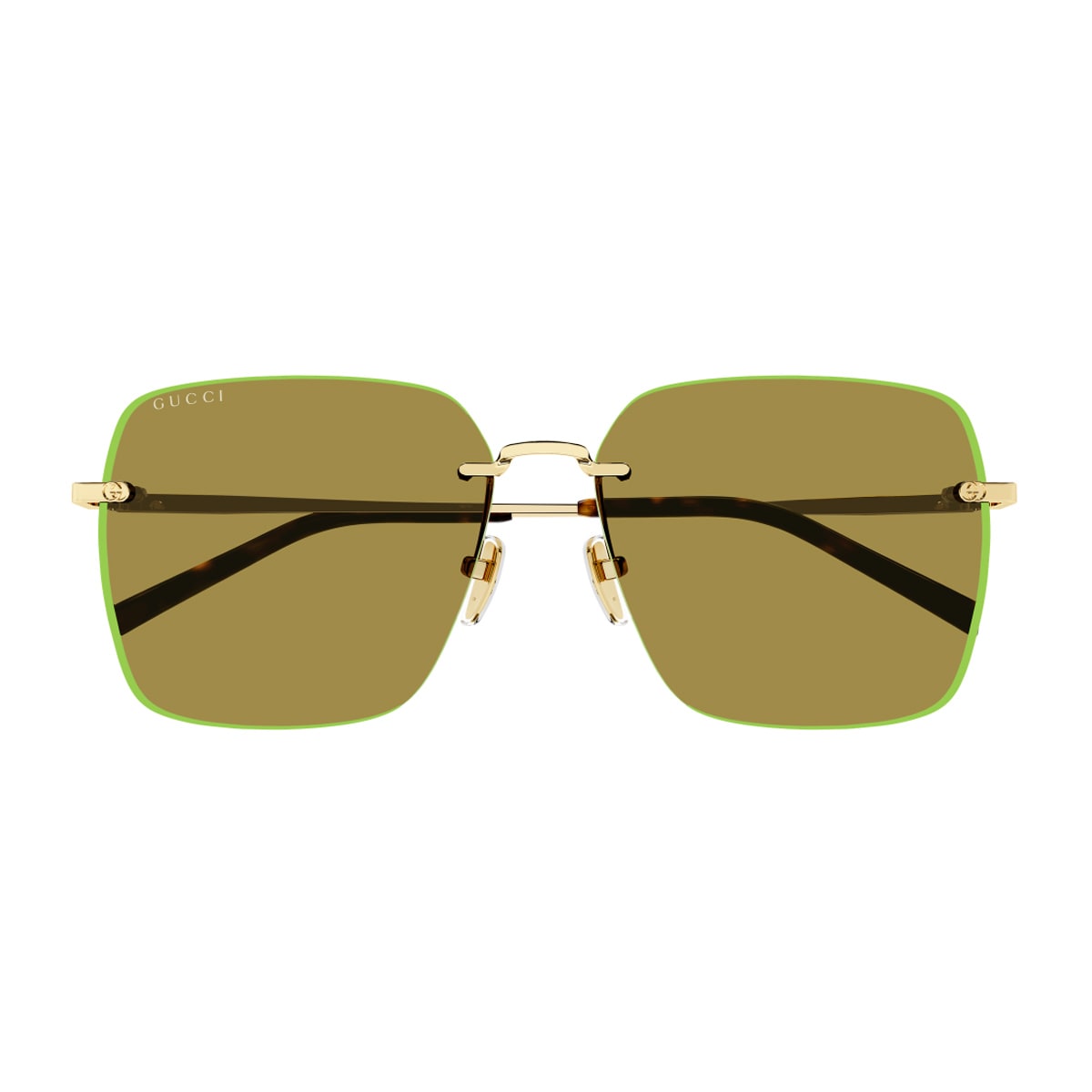 Gucci Gg1955sa Linea Institutional Logo 004 Gold Green Sunglasses In Gold
