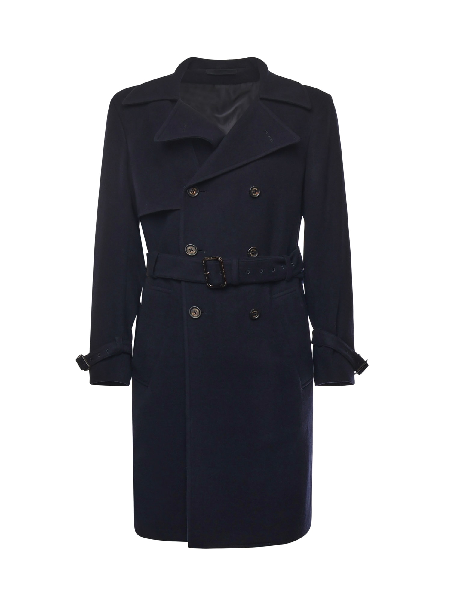 Eleventy Belted Double-breasted Trench Coat In Blue