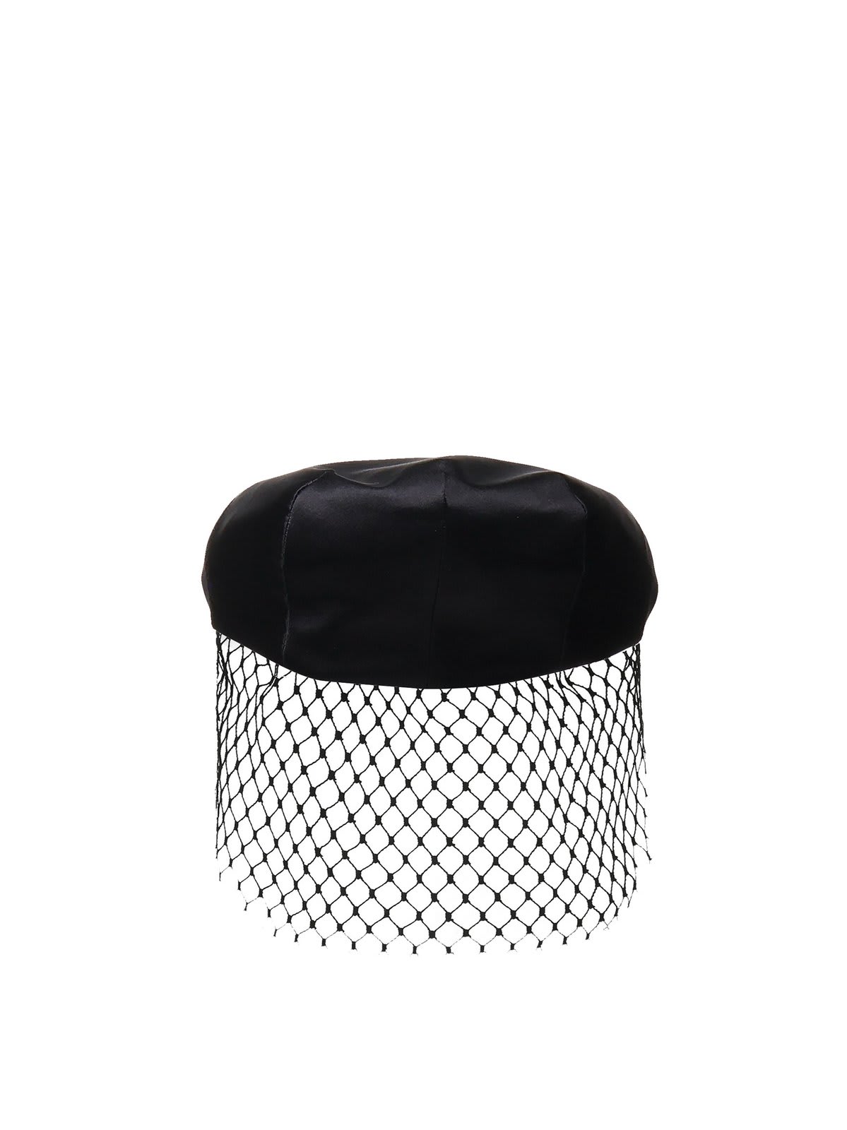 Shop Dolce & Gabbana Veil Detailed Satin Flat Cap In Black