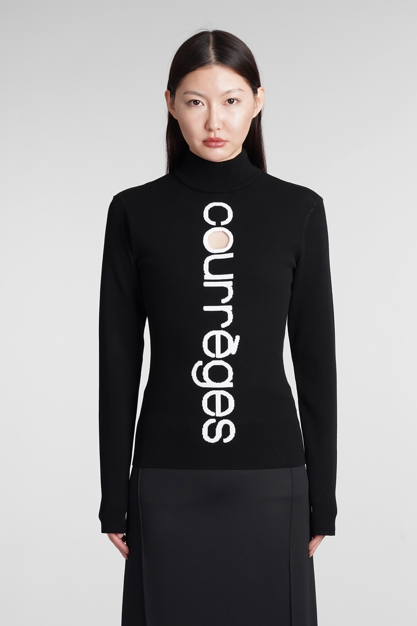 Courrèges Logo Intarsia Knit Viscose Blend Sweater In Black/heritage White