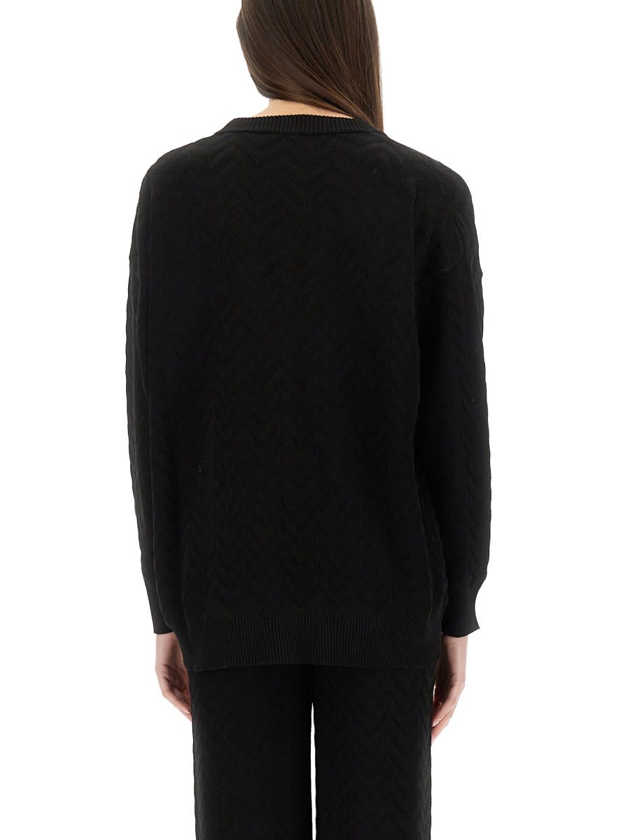 Shop Missoni Chevron Pattern Cardigan In Black