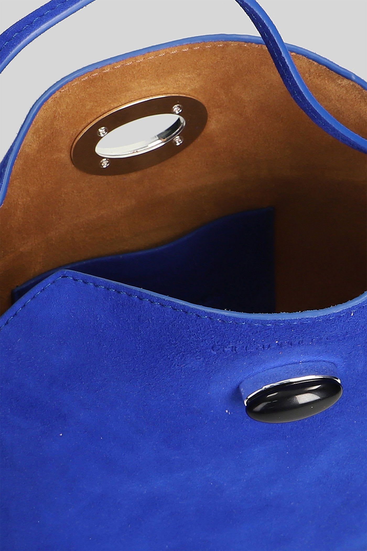 Christopher Esber Turnlock Suede Mini Hand Bag In Blue Suede In Blue