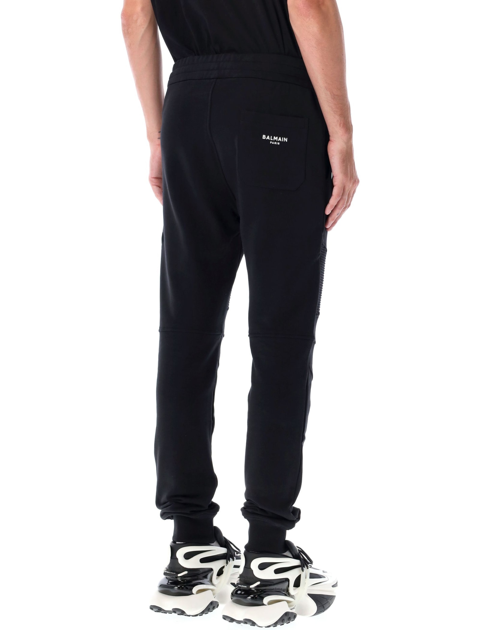 Shop Balmain Ribbed Jogging Pants In Black/white