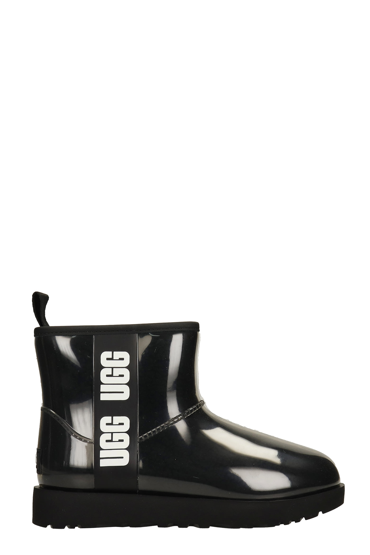 UGG Classic Clear Low Heels Ankle Boots In Black Pvc
