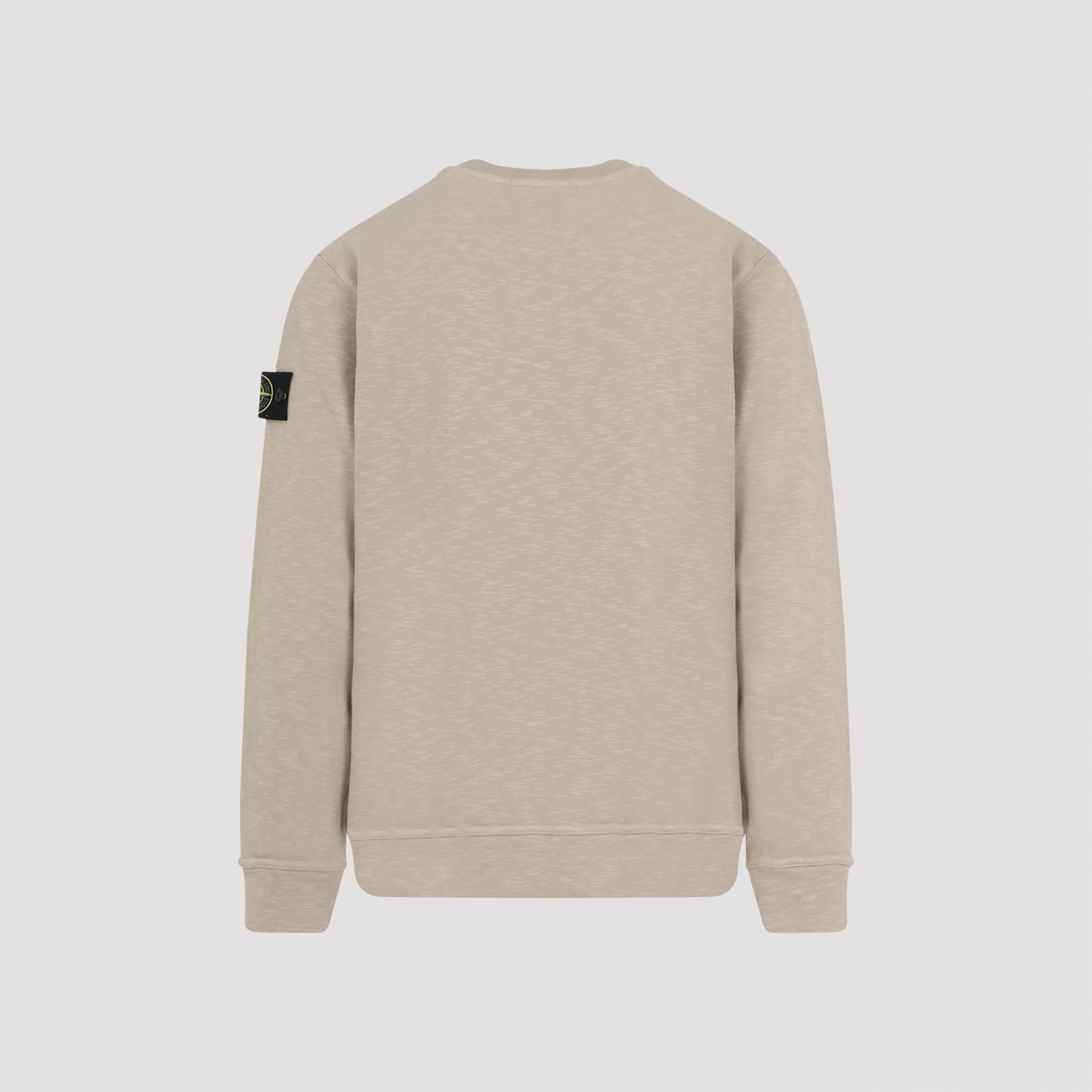 Stone Island Beige Cotton Sweatshirt With Signature Patch And Ribbed Edges In Brown