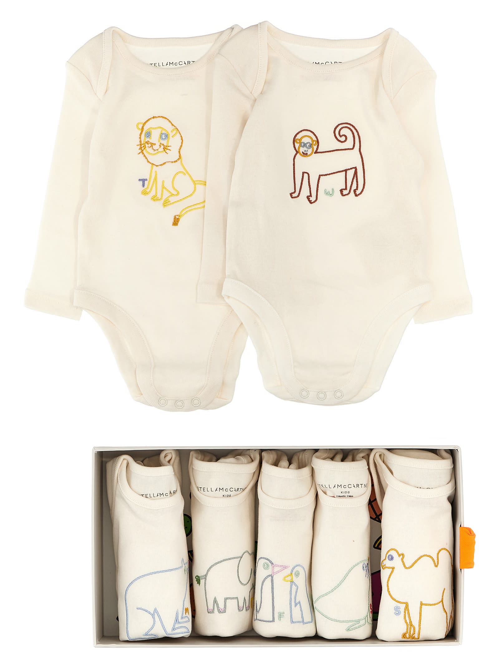 Stella Mccartney Babies' Embroidery 7 Bodysuit Set In White