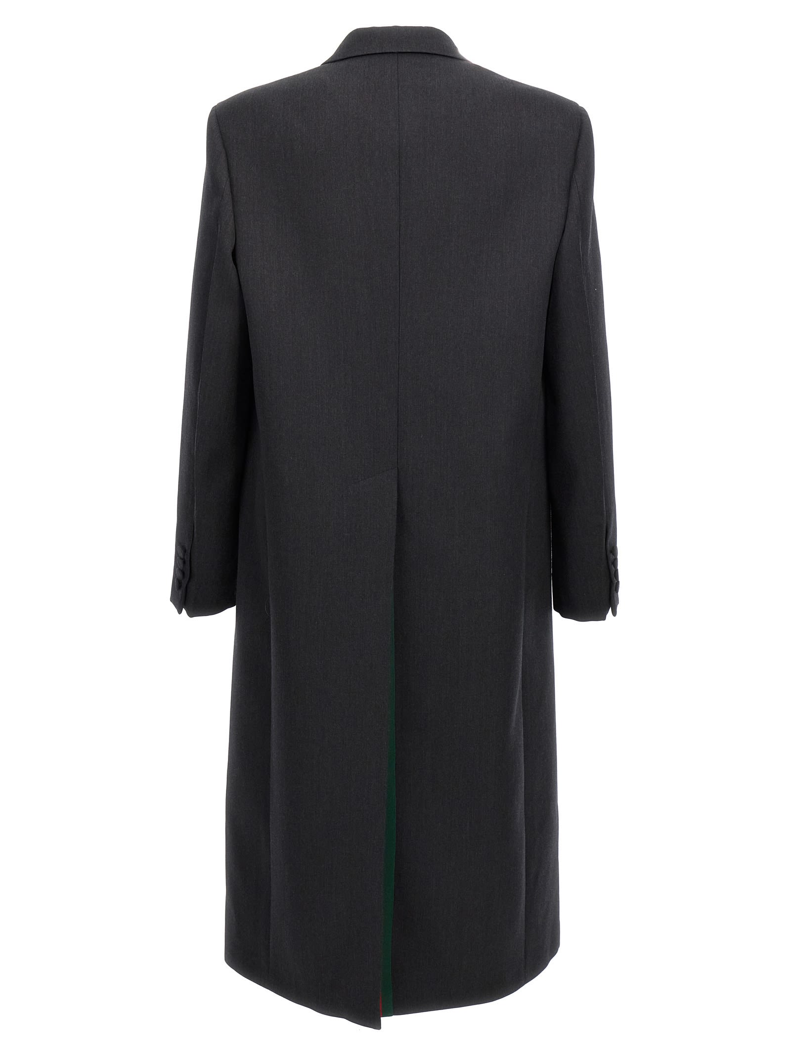 Gucci Grey Double-breasted Coat With Web Detail In Wool Man In Gray