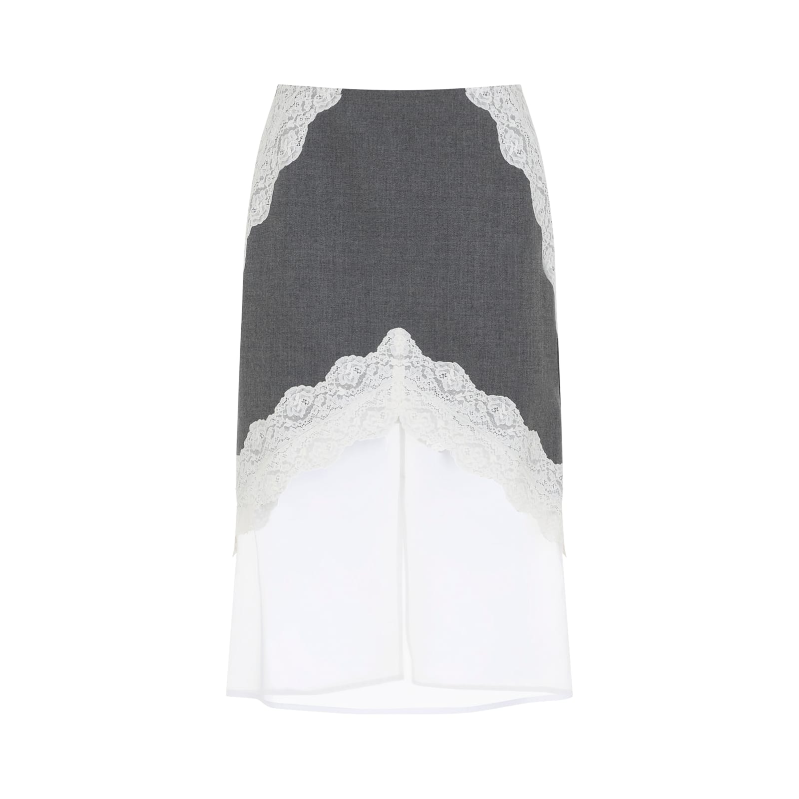 Jil Sander High Waist Gray Wool Skirt With Organza Hem In Gray