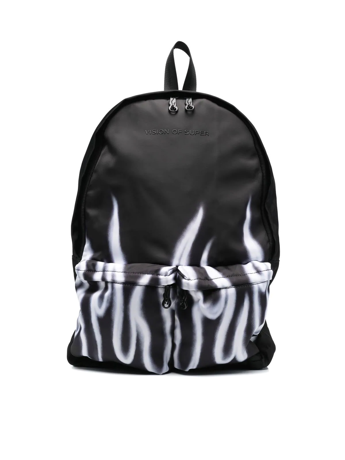Vision of Super Polyester Black Backpack W/white Spray Flames