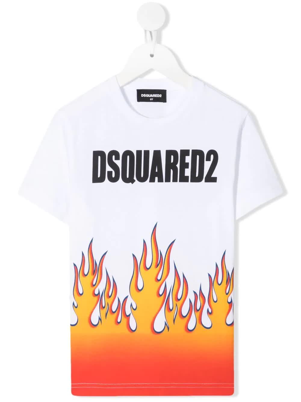 Dsquared2 White D2kids Logo Flames T-shirt