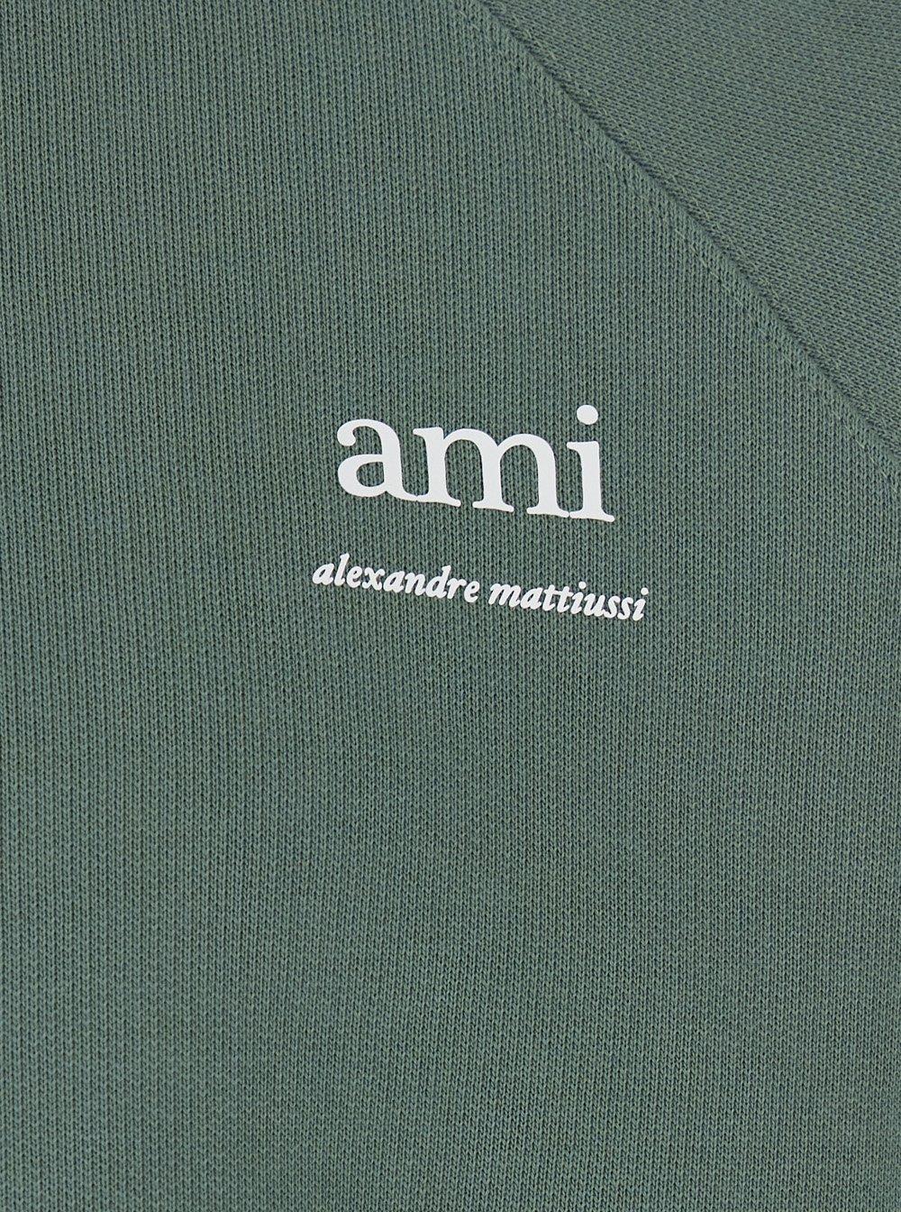 Shop Ami Alexandre Mattiussi Paris Logo Printed Crewneck Sweatshirt In Green