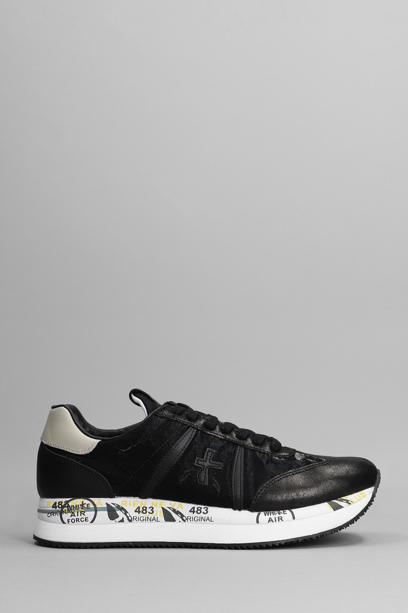 Premiata Conny Sneakers In Black Leather And Fabric